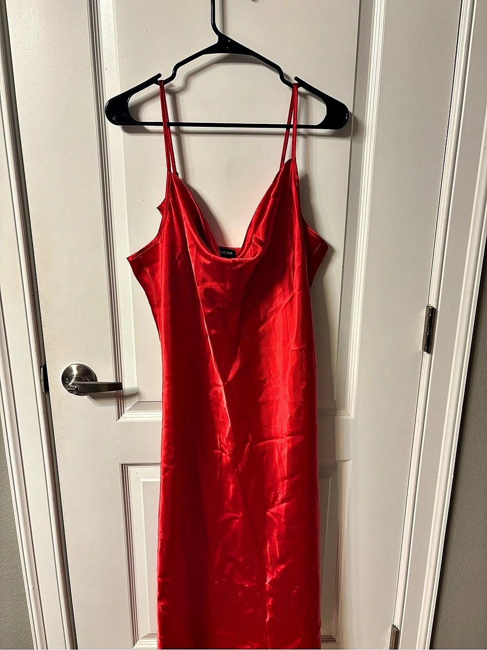 bebe Satin Cowl Neck Slip Midi Dress Red XL